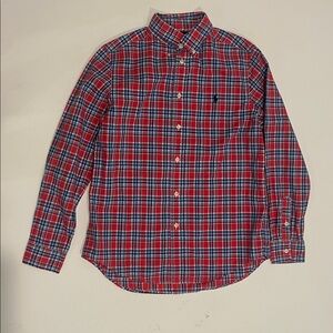 Ralph Lauren Polo Red Plaid Button Down Shirt Boys L 14 16 pony